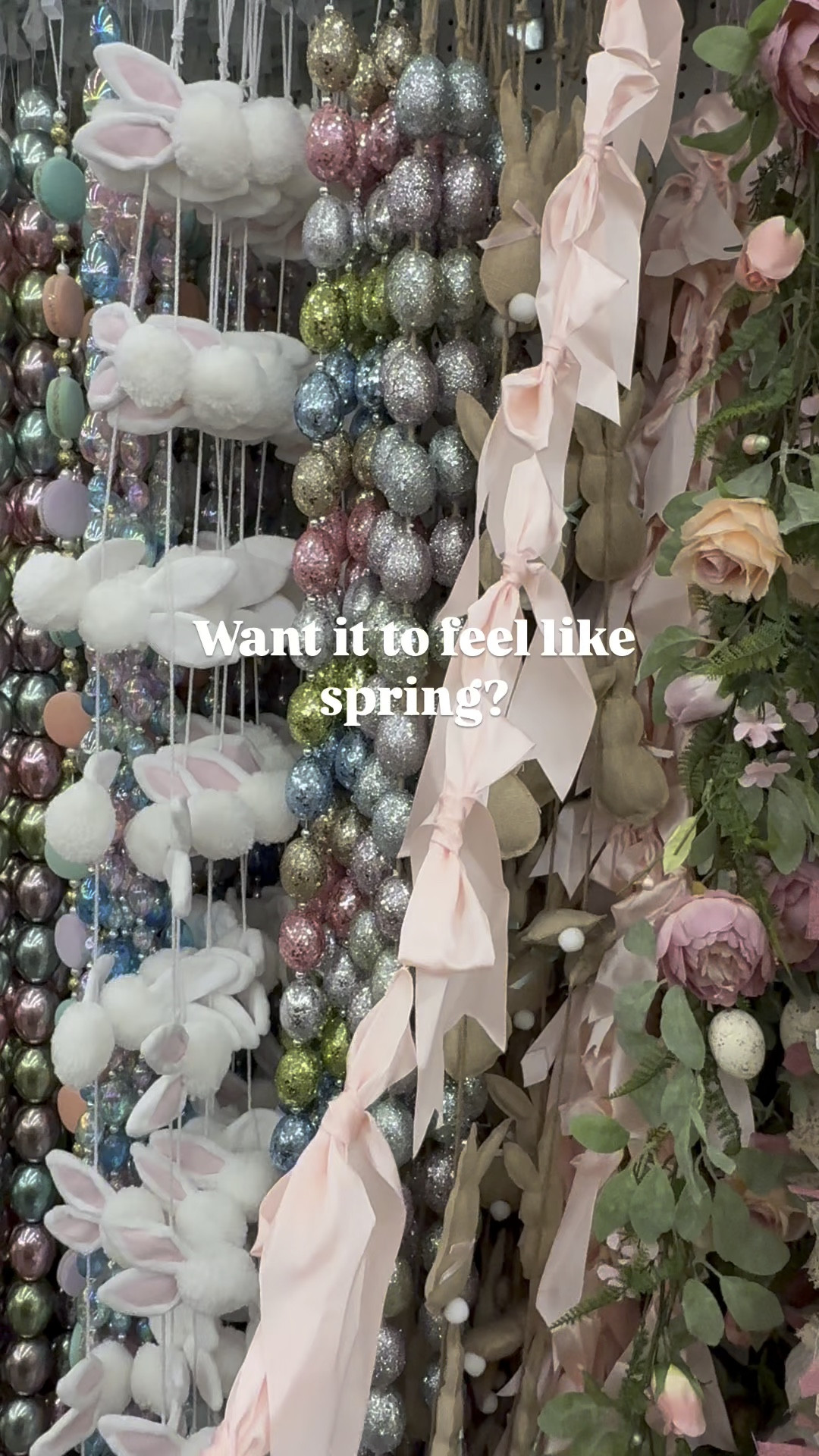 Spring finds- floral garlands, bunny garland, bow garland. Flocked bunnies, flower art, busts, florals and more 