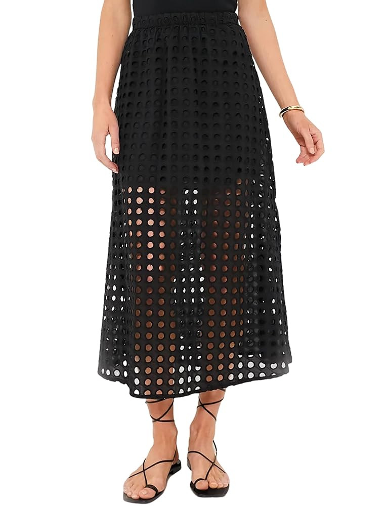 Ailoqing 2025 Summer Casual Long Skirt for Women Cotton Eyelet Beach Maxi Skirt with Underneath | Amazon (US)