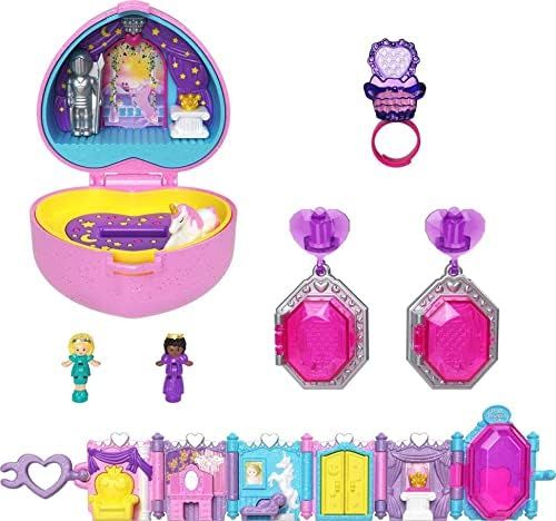 Polly Pocket Keepsake Collection Royal Ball Jewelry Set, Unicorn Castle Theme, 2 Dolls, Ring & Ri... | Amazon (US)