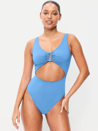 Textured One-Piece Cut-Out Swimsuit | Old Navy (US)