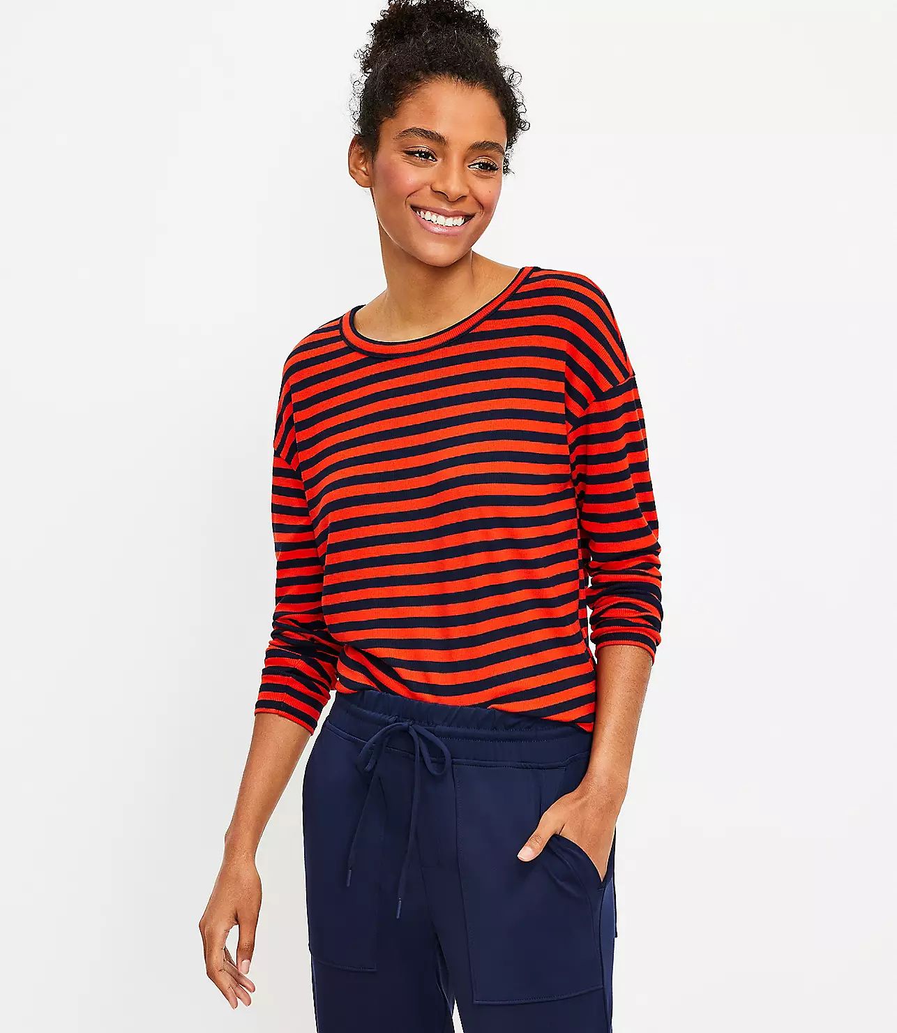 Lou & Grey Stripe Ribbed Signaturesoft Jersey Shirttail Top | LOFT