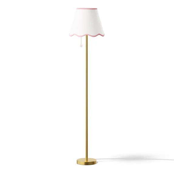 Mainstays Kids 58" Antique Brass Daisy Floor Lamp with White Scalloped Shade | Walmart (US)