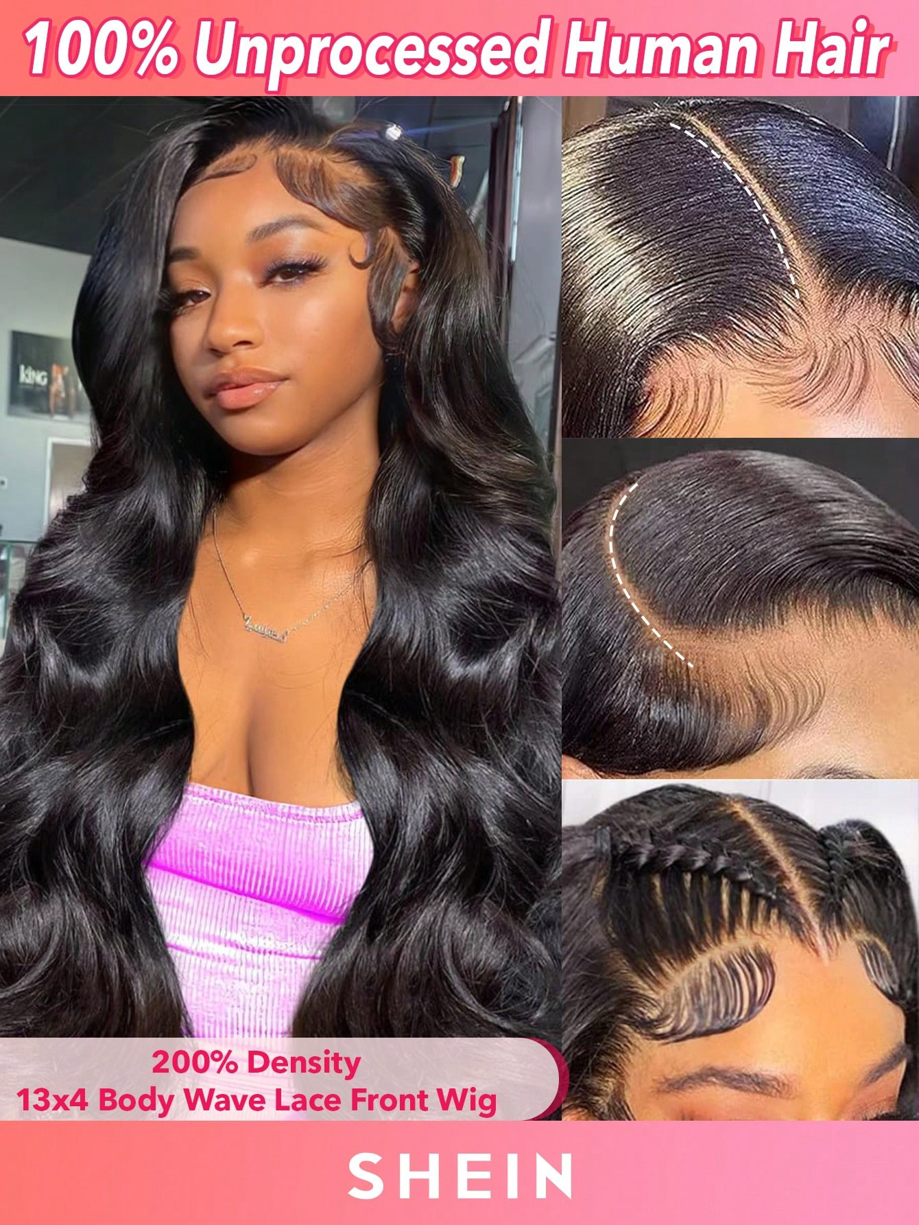 Body Wave 100% Unprocessed Human Hair Wigs Bleached Knots 13x4 Lace Frontal Wigs Pre-Plucked With Baby Hair 200 Density Natural Black Hair For Women | SHEIN