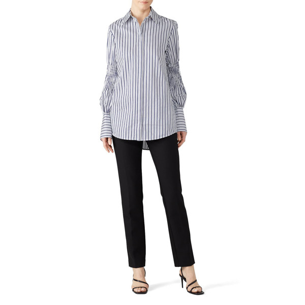 Victoria Victoria Beckham Smock Sleeve Shirt blue-print | Rent the Runway