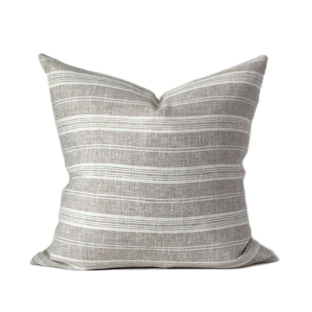 Tan And Ivory Stripe Linen Pillow Cover, Modern Farmhouse Pillow, Neutral Accent Pillow, Boho Pil... | Etsy (US)