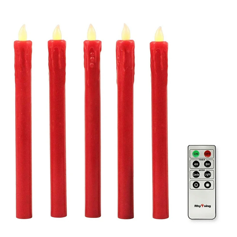 Rhytsing 10" Push-Activated 5Pcs Red Flameless Taper Candles with Timer - Remote & Batteries Incl... | Walmart (US)