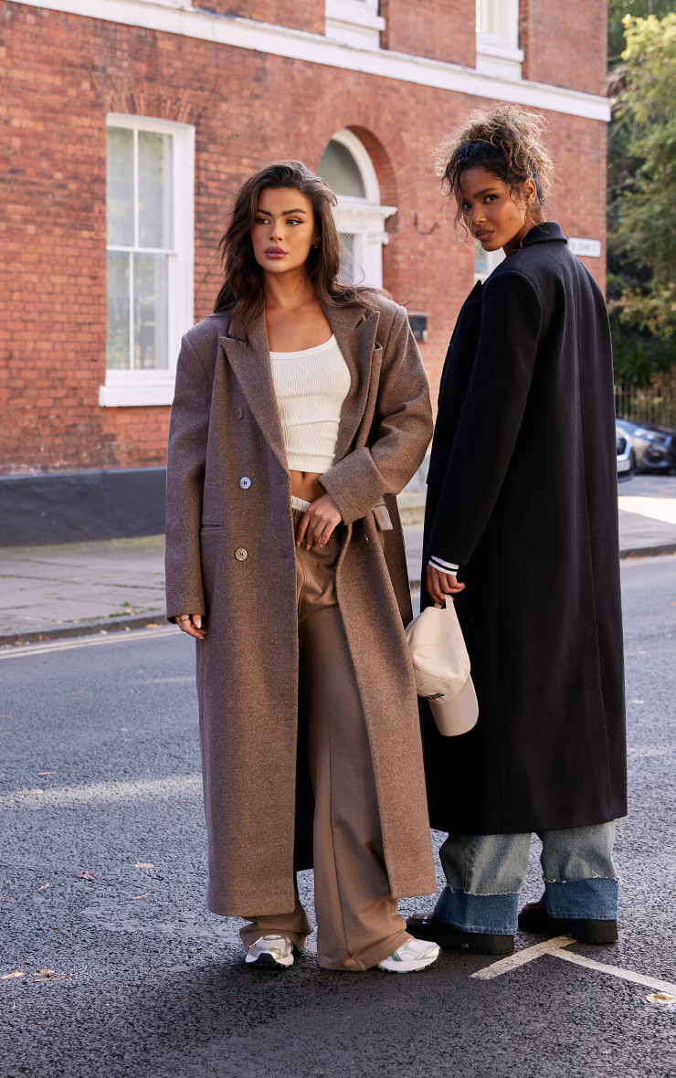 Mushroom Double Breasted Oversized Structured Coat | PrettyLittleThing UK