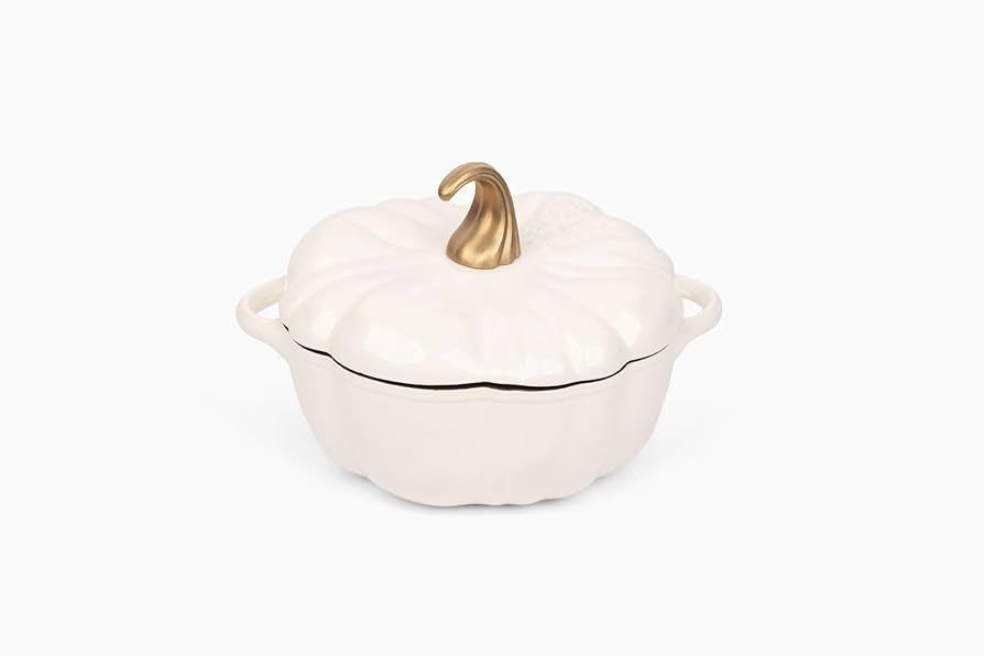 Larder & Vine Enameled Cast Iron Dutch Oven – White Pumpkin Casserole Dish with Lid (3.9 Qt/3.7... | Amazon (US)