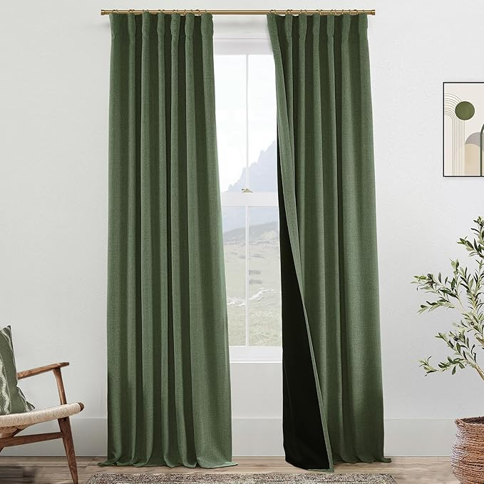 PANELSBURG 96 Inch Long Green Blackout Curtains 2 Panel Set,Organic Boho Linen Room Darkening Bla... | Amazon (US)