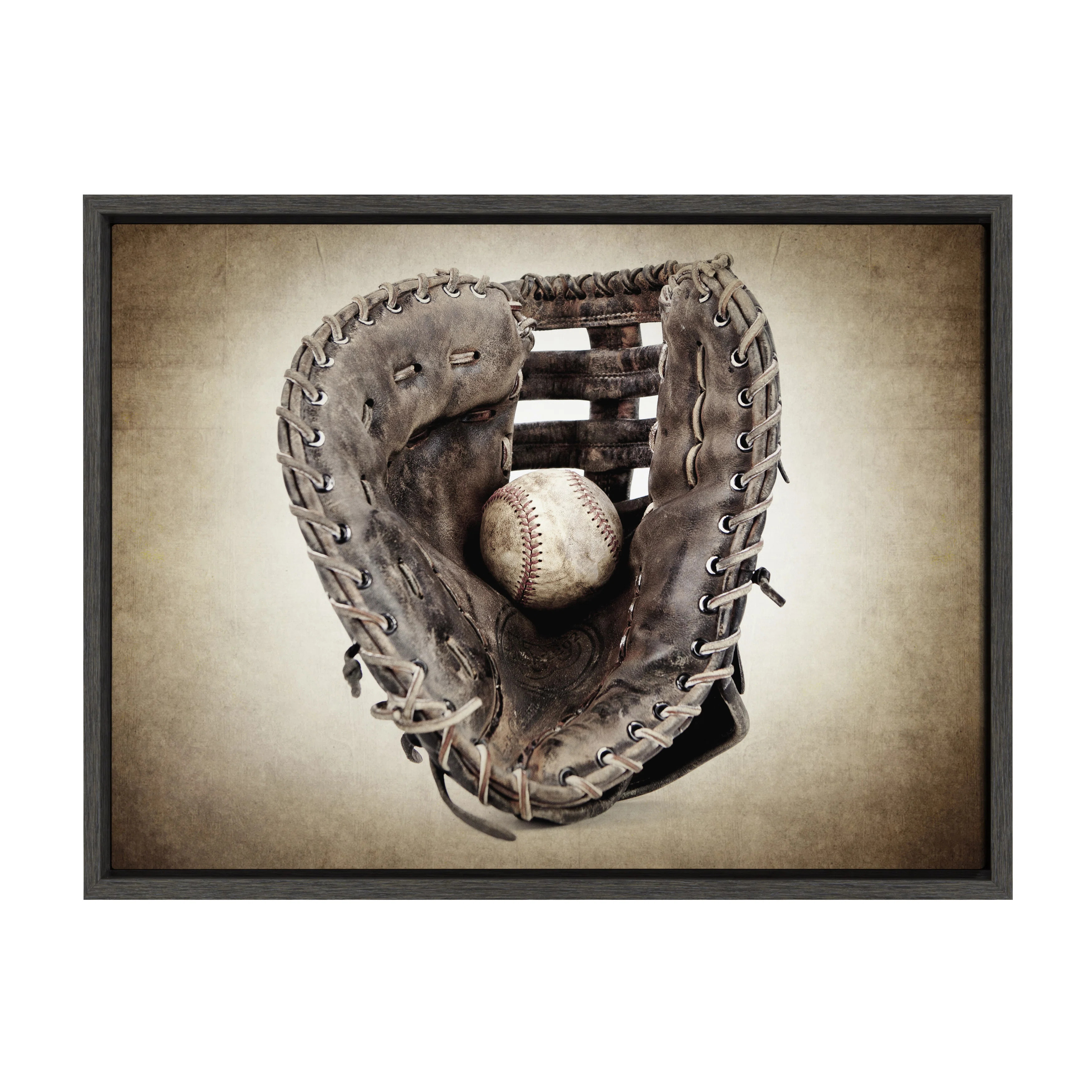 Vintage Baseball Glove by Saint and Sailor Studios Framed Canvas Wall Art Print | Wayfair North America