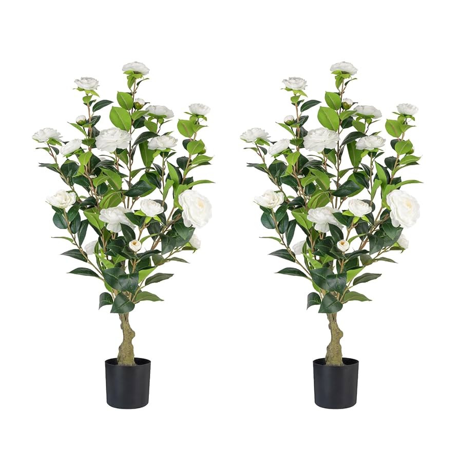 Artificial Camellia Tree 2 Pack, 3FT Faux Camellia Plant in Pot, 36 inch Fake Potted Camellia Flo... | Amazon (US)