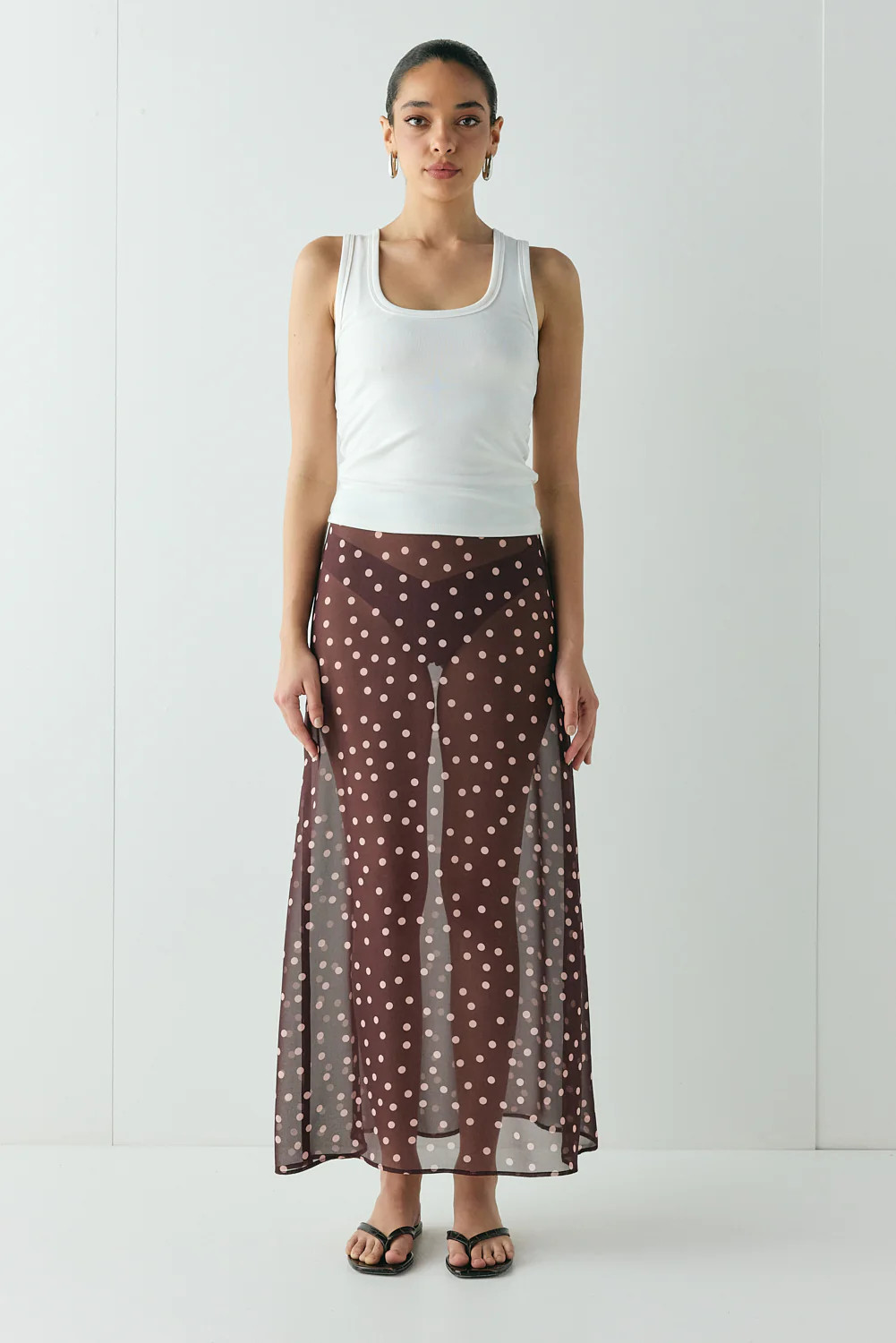 Vilma Sheer Maxi Skirt Wine Polka Dot | VRG Grl