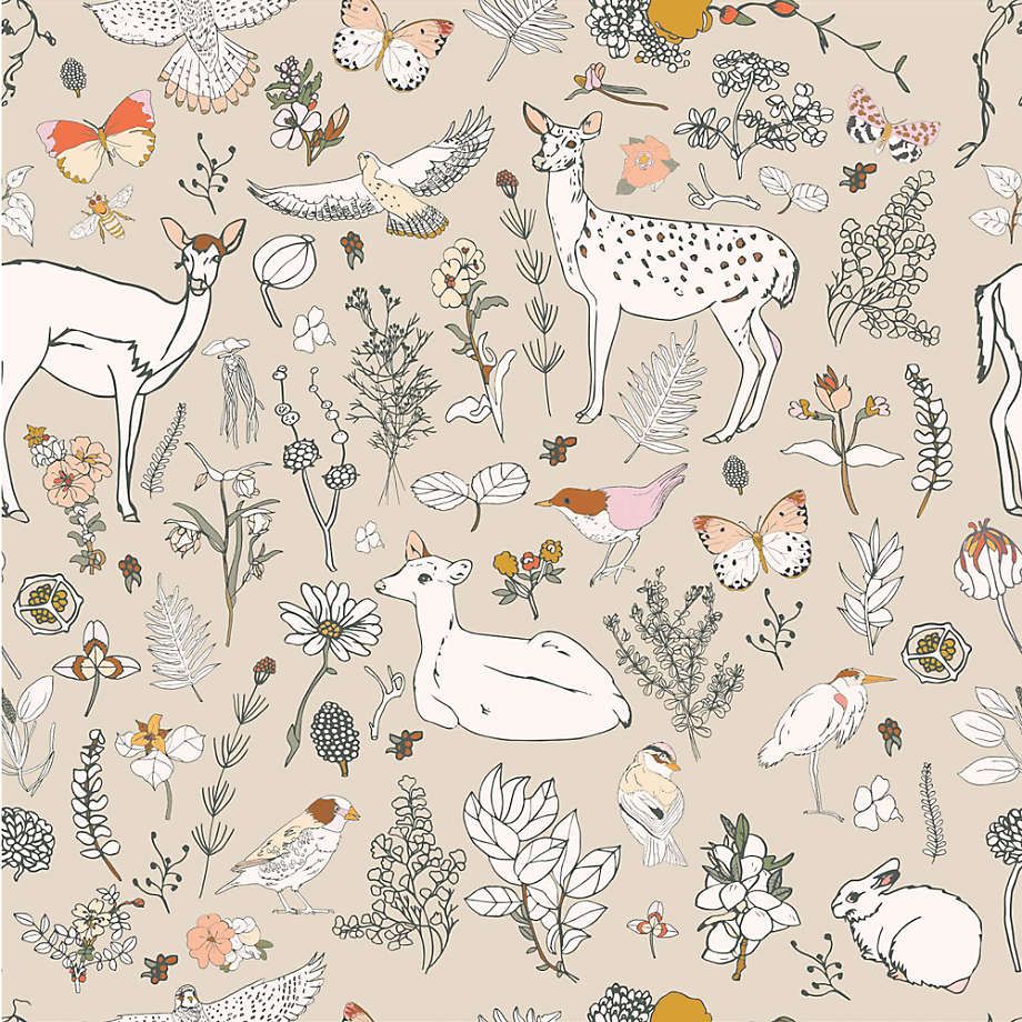 Chasing Paper Woodland Tan Peel and Stick Wallpaper | Crate & Kids | Crate & Barrel