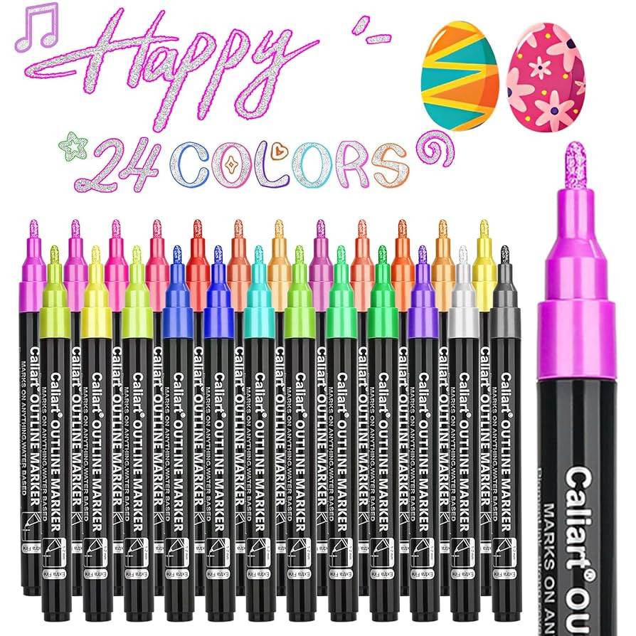 Caliart Easter Basket Essentials, 24-Color Shimmer Outline Markers, Easter Basket Stuffers-Teen G... | Amazon (US)