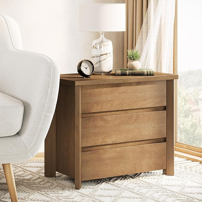 Tribesigns Oversized 3 Drawers Nightstand, Large Rustic Wood Night Stands with Storage for Bedroo... | Amazon (US)