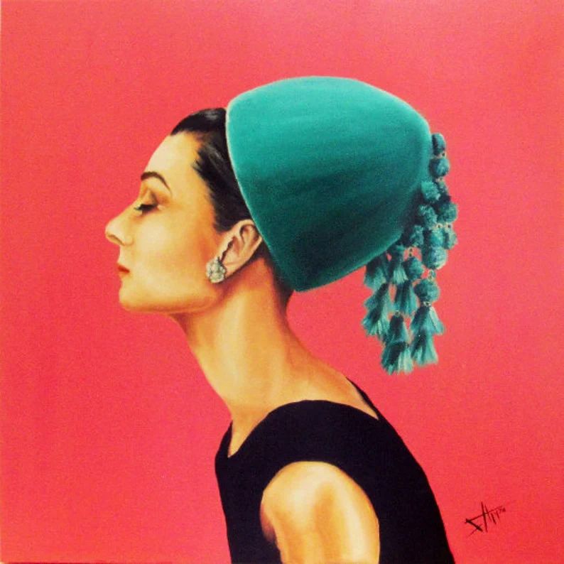 Audrey Hepburn in green hat art print 8x10" | Etsy (US)