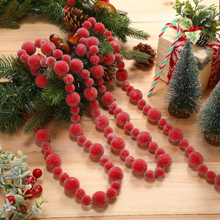 8.99ft Sugared Red Berry Garland for Christmas Tree Artificial Christmas Snowy Holly Berry Garlan... | Amazon (US)