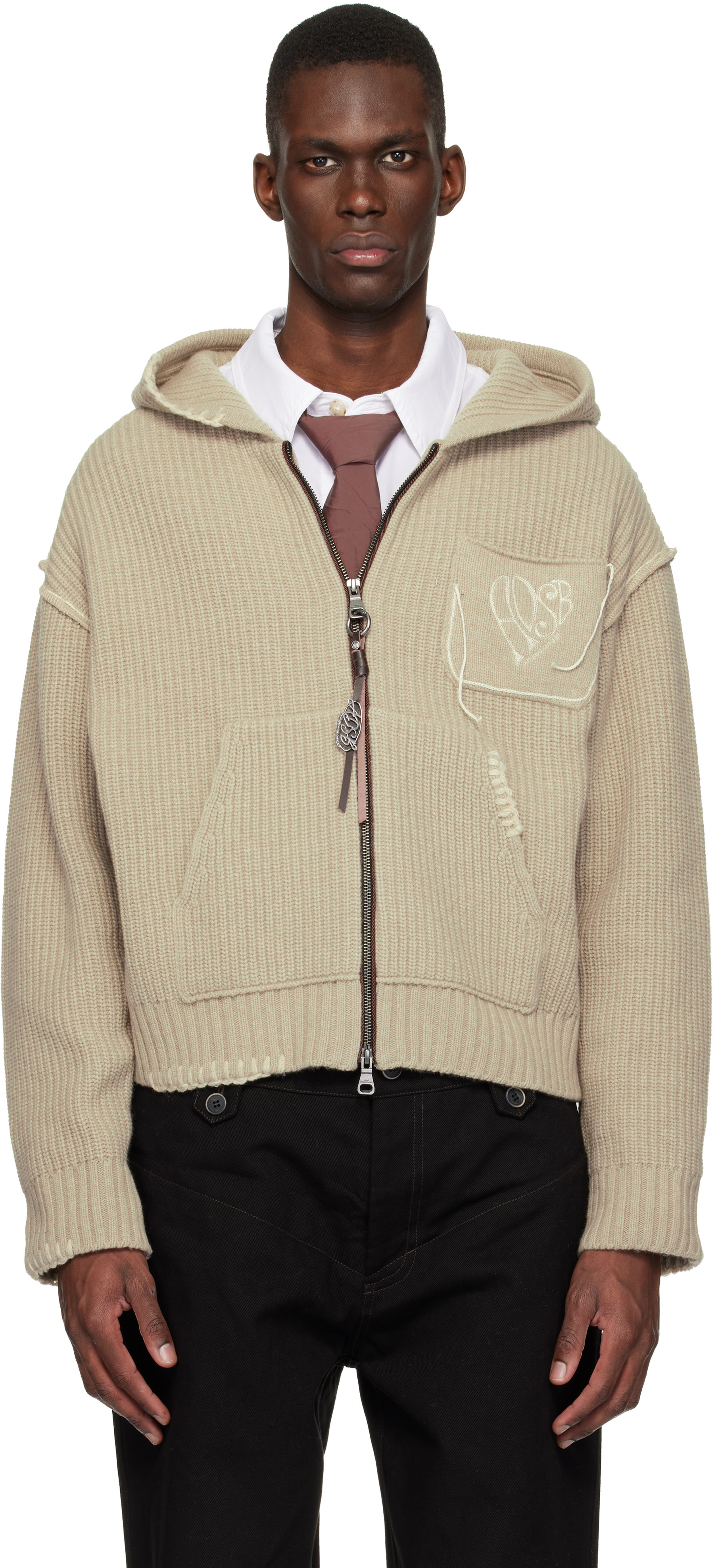 Andersson Bell Beige Heart Logo Zip-Up Hoodie | SSENSE