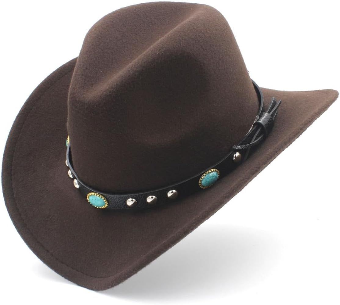 Jdon-hats, Womens Fashion Western Cowboy Hat with Roll Up Brim Felt Cowgirl Sombrero Caps（56-58CM） B | Amazon (US)