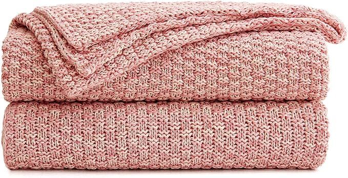 Longhui bedding Dusty Pink Knitted Throw Blanket for Couch, Soft, Cozy Machine Washable 100% Cott... | Amazon (US)