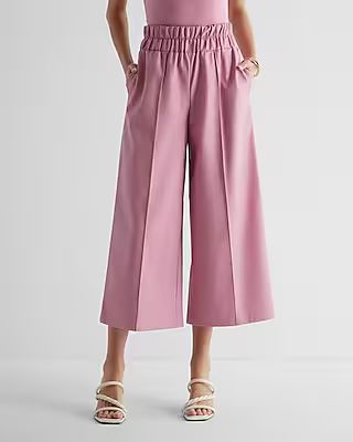 Super High Waisted Faux Leather Cropped Wide Leg Pant | Express