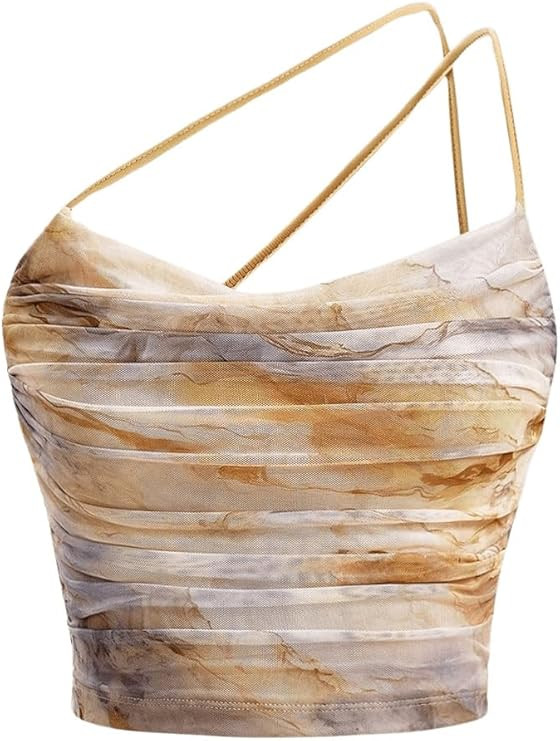 Floerns Women's Tie Dye Cut Out One Shoulder Ruched Crop Cami Top | Spaghetti Strap, Slim Fit, Go... | Amazon (US)