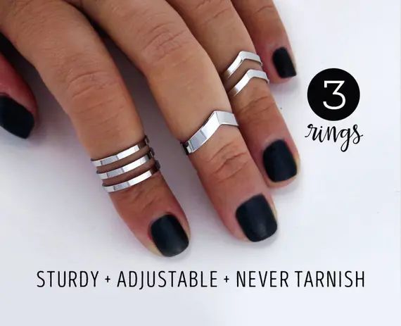 Knuckle ring set gift for her / mirror finish / Double chevron midi ring set  / arrow rings / che... | Etsy (US)