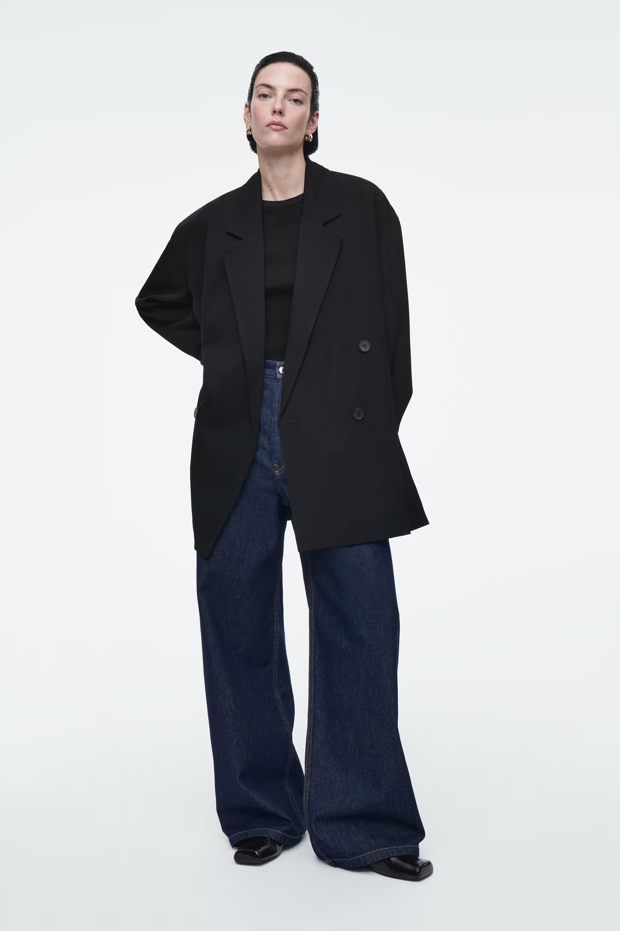 OVERSIZED DRAPED DOUBLE-BREASTED BLAZER - BLACK - Ladies | H&M GB | H&M (UK, MY, IN, SG, PH, TW, HK)