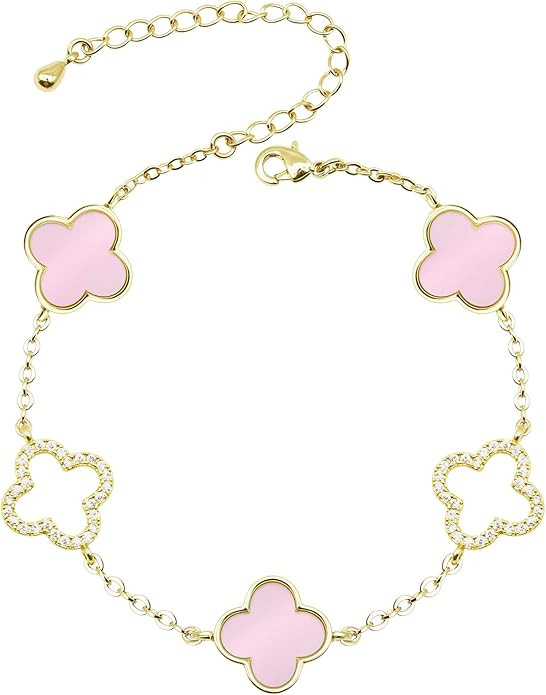 Clover Bracelet for Women 18k Gold Plated Silver Lucky Four Leaf Link Chain Bracelets Charm Trend... | Amazon (US)