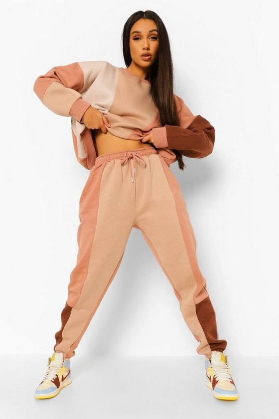 Tonal Colour Block Sweater Tracksuit | Boohoo.com (US & CA)
