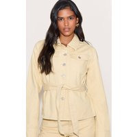 Butter Yellow Cinched Waist Belted Denim Jacket | PrettyLittleThing US