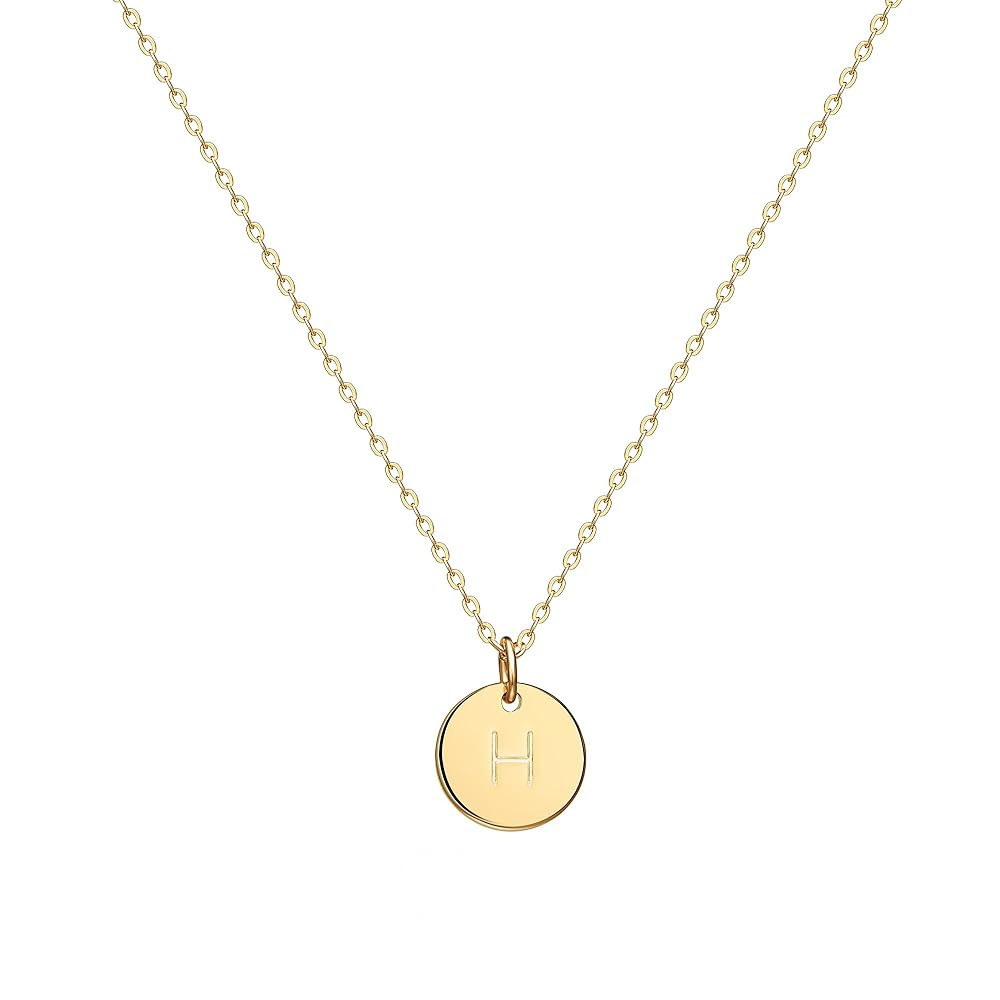 Valloey Rover Initial Necklaces for Women 14K Gold Plated Dainty Letter Necklce Round Coin Disc P... | Amazon (US)