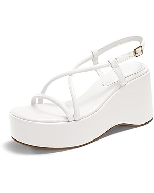 Coutgo Womens Platform Wedge Heels Sandals Slingback Open Toe Ankle Strap Summer Dress Shoes | Amazon (US)
