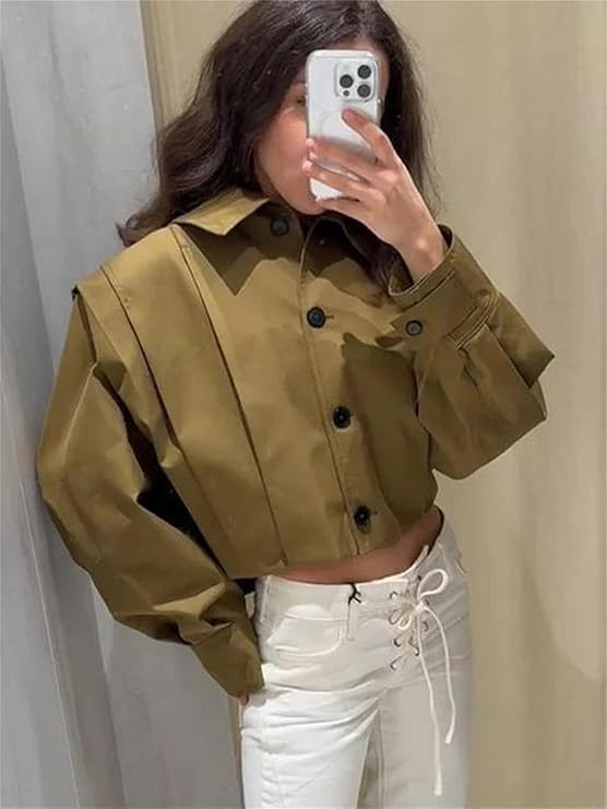 Women's Lapel Single Breasted Long Sleeve Loose Coat Lady Solid Color Crop Outwear | Amazon (US)