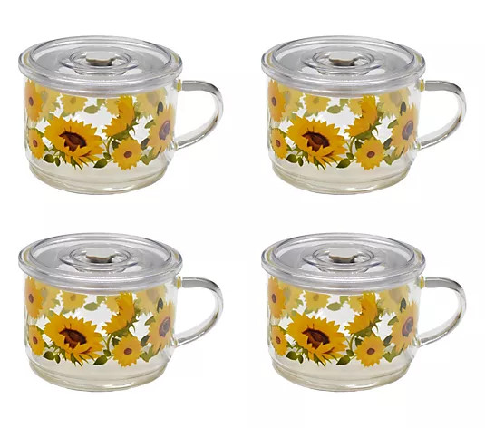 Temp-tations Set of 4 18-oz Glass Meal Mugs w/ Plastic Lids | QVC