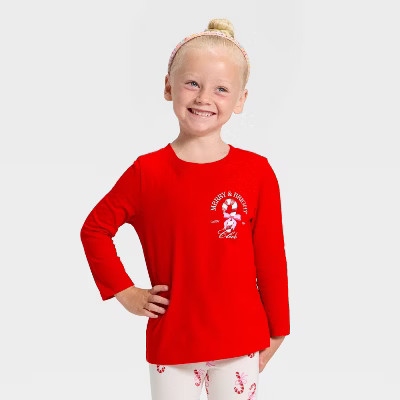 Toddler Girls' Holiday Long Sleeve Graphic T-Shirt - Cat & Jack™ Red 4T | Target