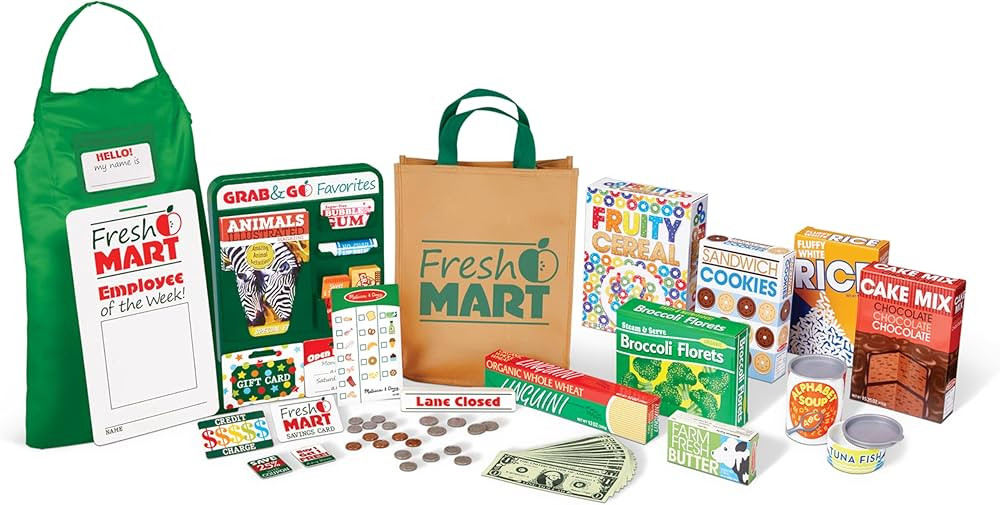 Melissa & Doug Fresh Mart Grocery Store Play Food and Role Play Companion Set - Kids Pretend Groc... | Amazon (US)