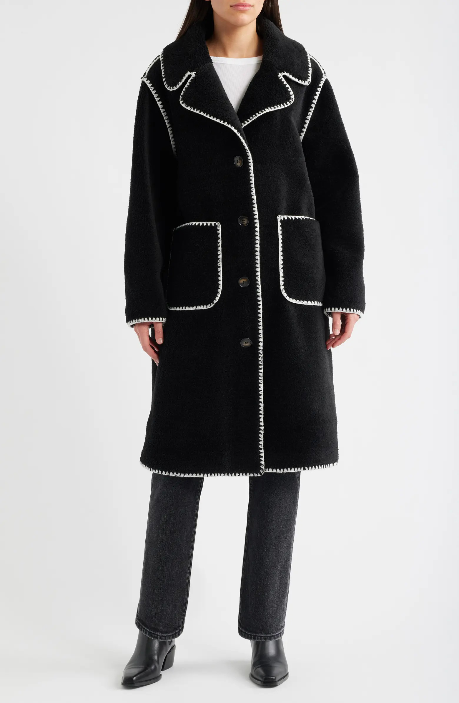 Bernardo Blanket Stitch Fleece Coat | Nordstrom | Nordstrom