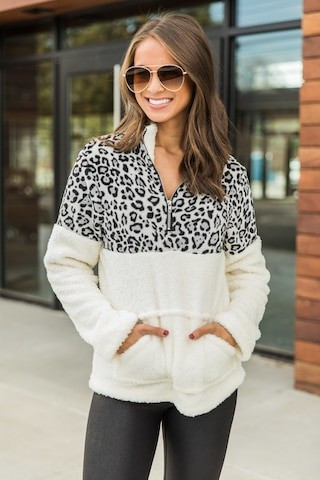 View From The Mountains Grey Animal Print Pullover | The Pink Lily Boutique