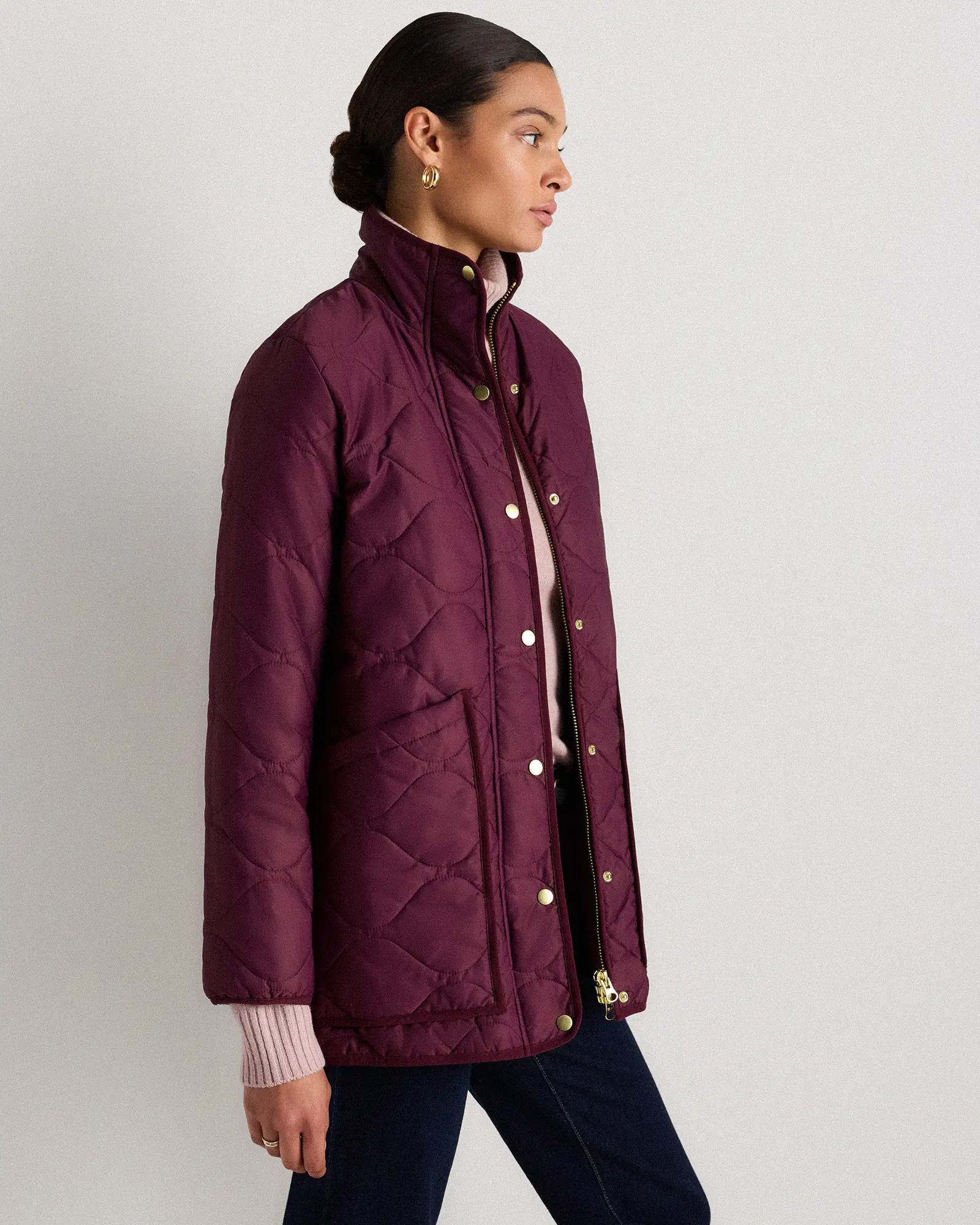 Featherless Quilted Long Puffer Jacket in Barolo Burgundy | Quince