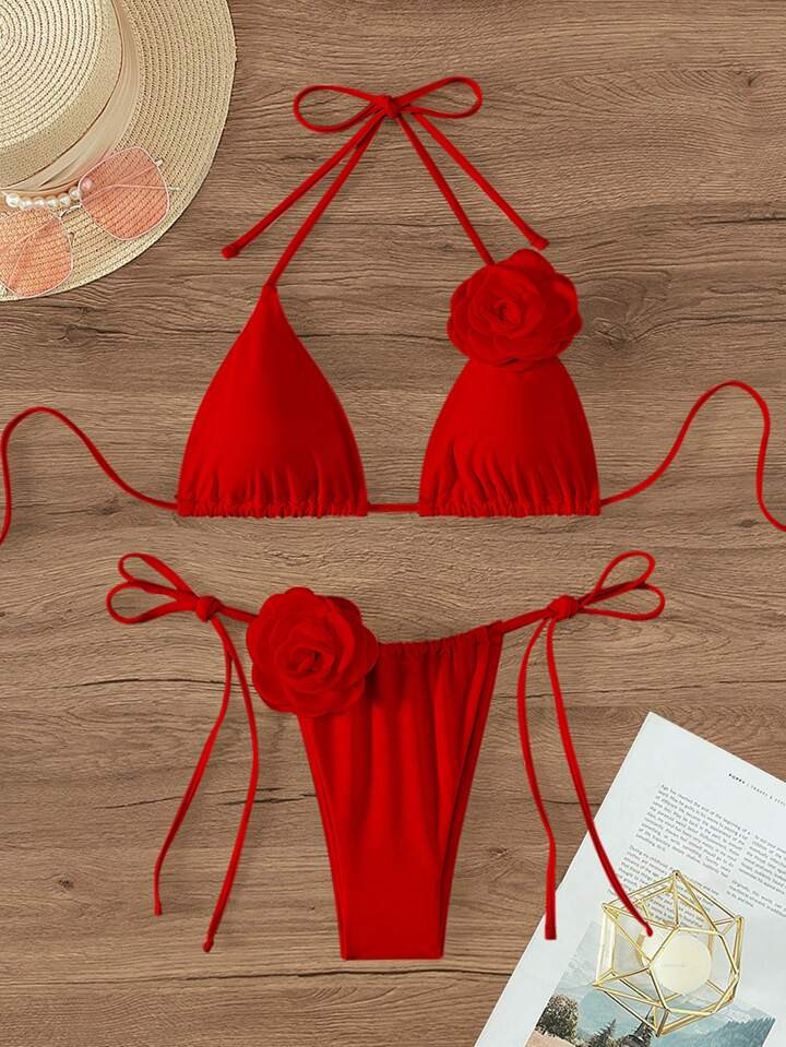 • Plain • 3d Rose, Appliques, Tie Back • Tie Side | SHEIN