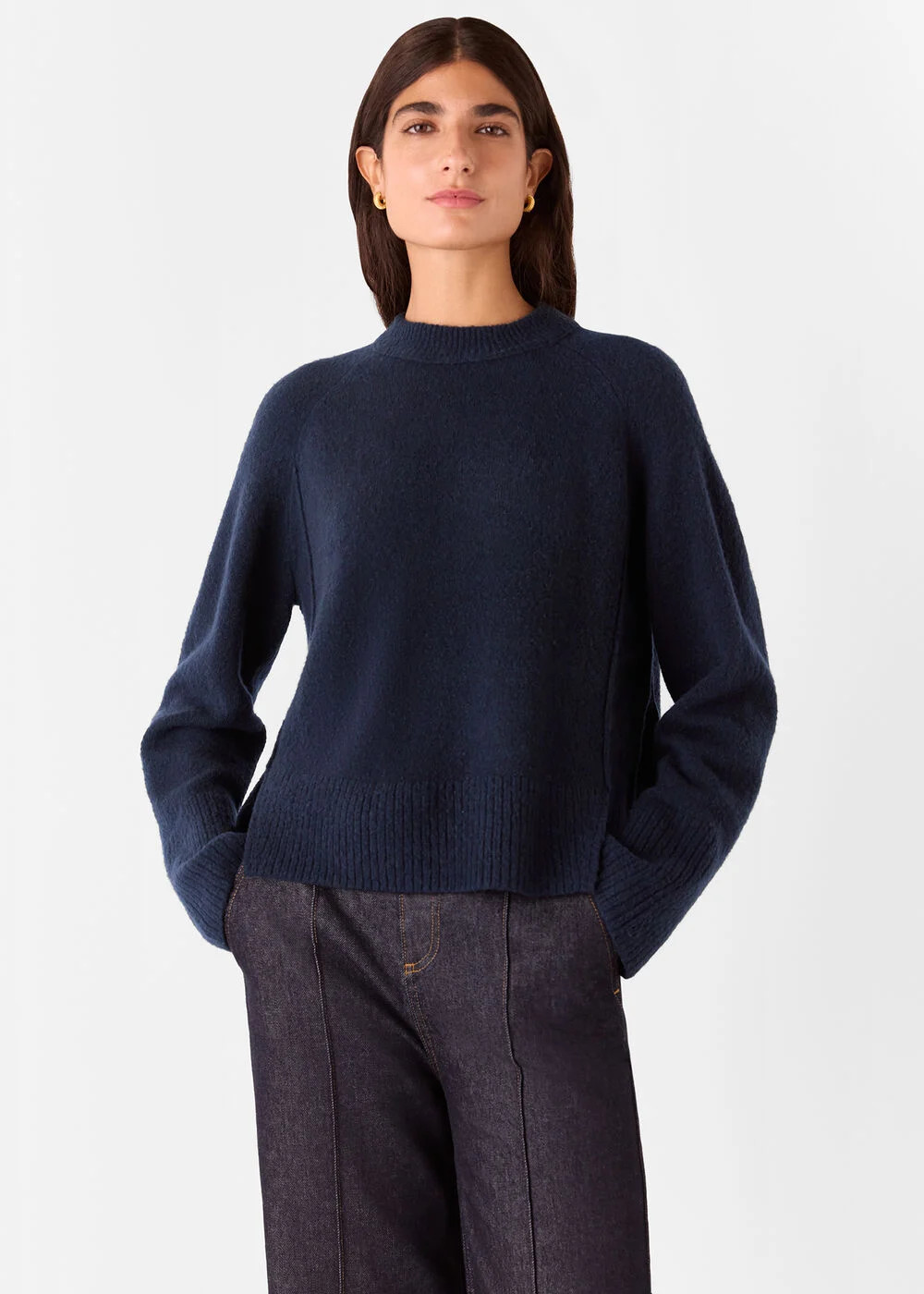 Navy Wool Mix Side Split Knit | WHISTLES | Whistles UK | | Whistles