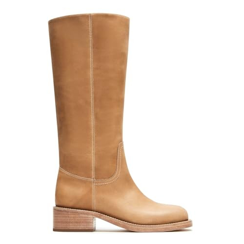 DOEYG Banana Knee High Boots for Women Square Toe Chunky Block Heel Tall Boots Wide Calf Casual Comfortable Long Boots Low Heel Womens Boots Brown Size 9 | Amazon (US)