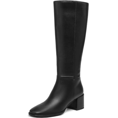 Black Knee High Boots for Women - Office & Date Night Leather Boots | Waterproof Round Toe Boots, Block Heel Comfort Boots, Side Zipper Boots for Fall Winter | Size 11 | Amazon (US)
