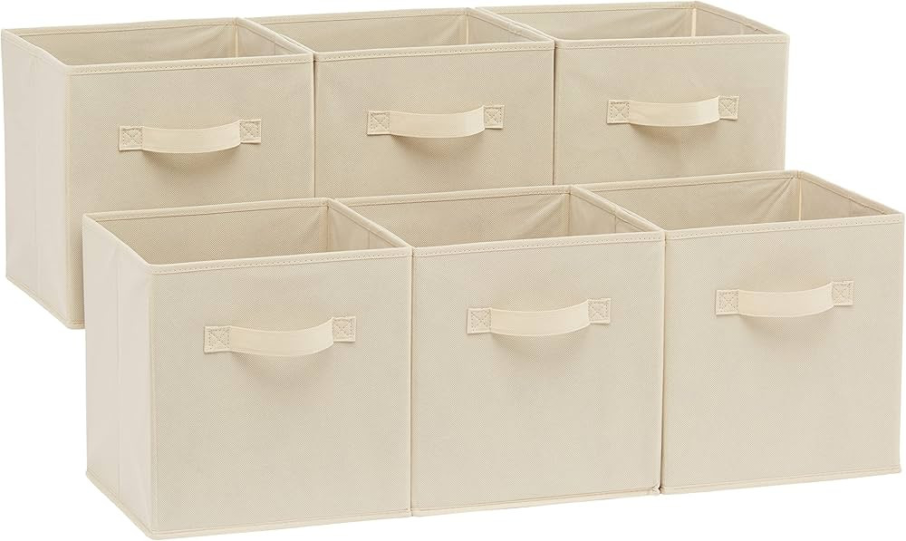Amazon Basics Collapsible Fabric Storage Cubes Organizer with Handles, 10.5"x10.5"x11", Beige - P... | Amazon (US)