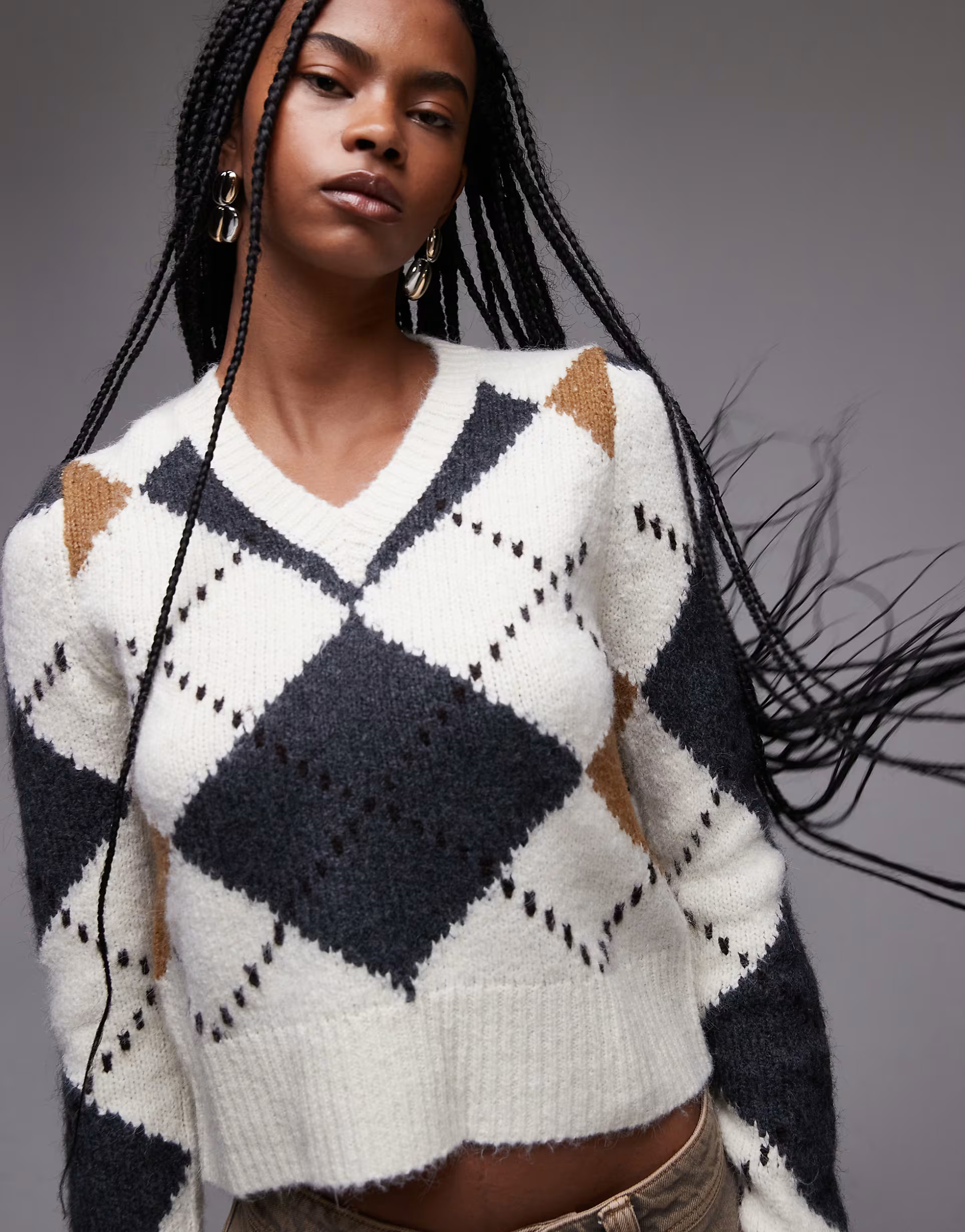 Mango v neck argyle jumper in beige | ASOS (Global)