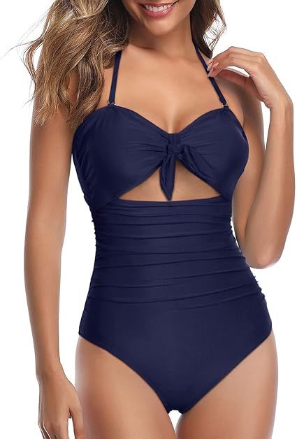 Tempt Me Women Sexy Cutout One Piece Swimsuits Tummy Control High Waisted Halter Front Tie Kn... | Amazon (US)