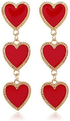 D.Rosse Chic Green Enamel Heart Stud Earrings Post Gold Red Interlocking Heart Drop Dangle Earrin... | Amazon (US)