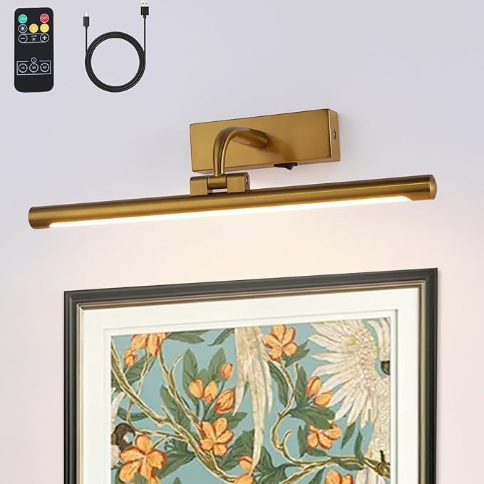 Battery Picture Light 3W 16” Wireless Art Lights for Paintings Brass Gold Rechargeable Gallery ... | Amazon (US)