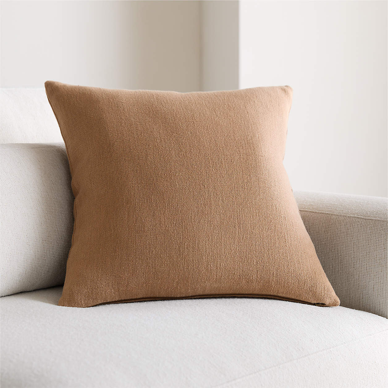 Relaxed Linen 20"x20" Sierra Tan Layering Throw Pillow Cover + Reviews | Crate & Barrel | Crate & Barrel
